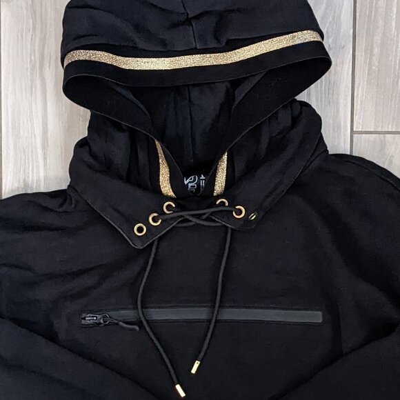 Penguin Crop, Roll Hem, Gold Trim, Heavy Hoodie - Picture 2 of 5